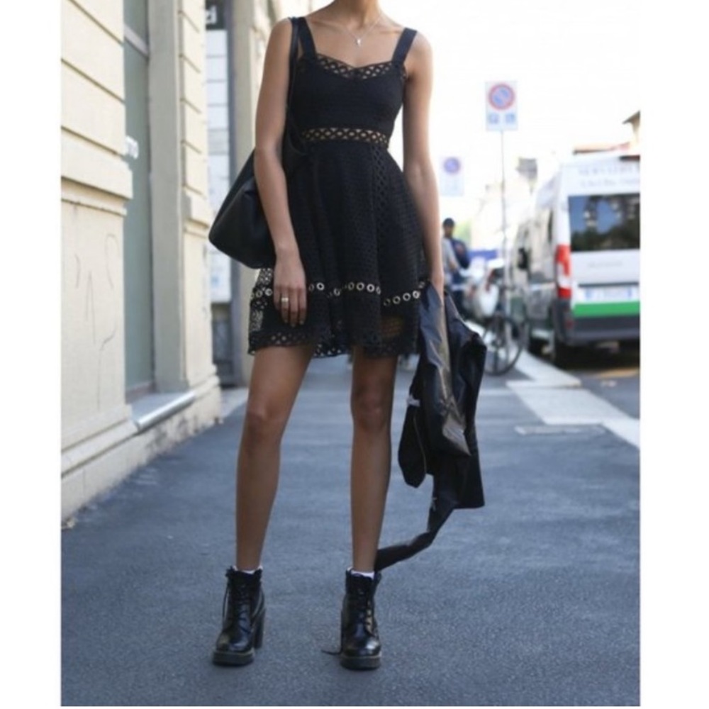 Maje Ravi Eyelet Crochet Dress in Black Size 1 NWT